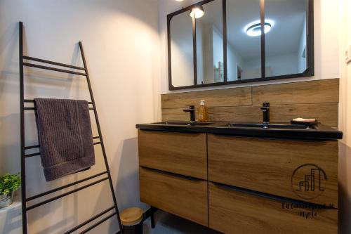 a bathroom with a sink and a mirror at Au cœur des Lices in Albi