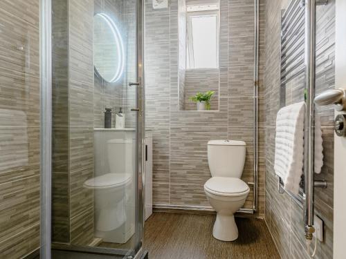 a bathroom with a toilet and a glass shower at 2 bed in Tintern 89323 in Tintern
