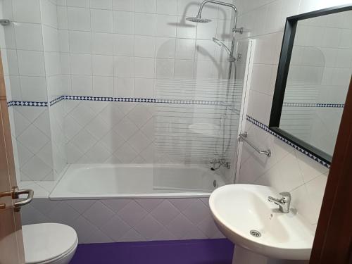 a bathroom with a shower and a sink and a toilet at Estudio Lux-Palacio de Congresos in Seville