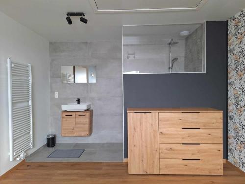 a bathroom with a sink and a vanity with a mirror at Lu Bê mont in Stavelot