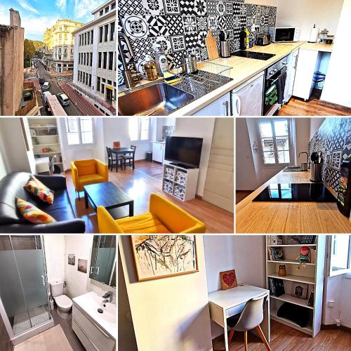 un collage de photos d'une cuisine et d'un salon dans l'établissement La Rade - Évasion et Culture, à Toulon