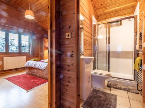 uma casa de banho com um chuveiro e um WC num quarto em 4 Bed in Clovelly 00360 em Clovelly