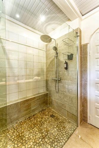 a bathroom with a shower with a glass door at mggb05 in Grand-Bourg