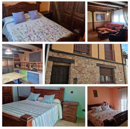 a collage of pictures of a bedroom and a kitchen at Casa de ensueño in Candeleda