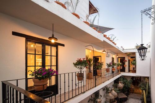 un balcón de una casa con macetas. en HOLT Hotel del Pueblito en San Miguel de Allende