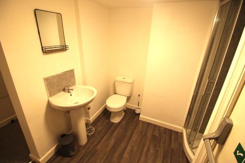 Baño pequeño con aseo y lavamanos en Convenience & Comfort - 1Bed Apt in Heywood, en Heywood