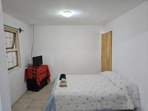 a bedroom with a bed and a television in it at Departamento cómodo y confortable in Río Grande