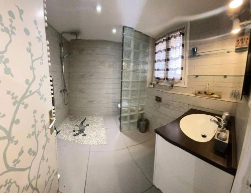 een badkamer met een wastafel en een douche bij Résidence -bandol - Maisons & Villas 974 in Bandol