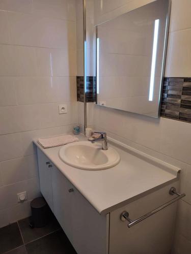 une salle de bain avec un lavabo et un miroir dans l'établissement Résidence 796-six Fours Les Plages - Belle maison à Six Fours Les Plages avec vue mer MAE-4574, à Six-Fours-les-Plages