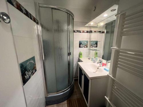 une salle de bain avec douche et lavabo dans l'établissement Résidence Grand Large - Appartement T3 remis a neuf MAE-1034, à Six-Fours-les-Plages