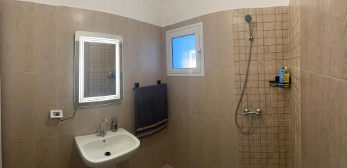 a bathroom with a sink and a shower at Dar Maya in Salakta