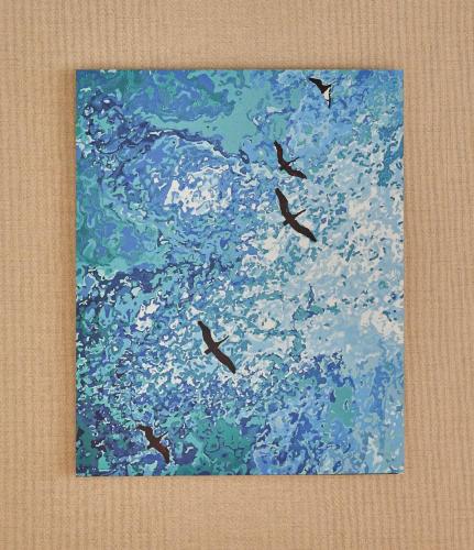a painting of birds flying over the ocean at Viceroy Santa Monica in Los Angeles