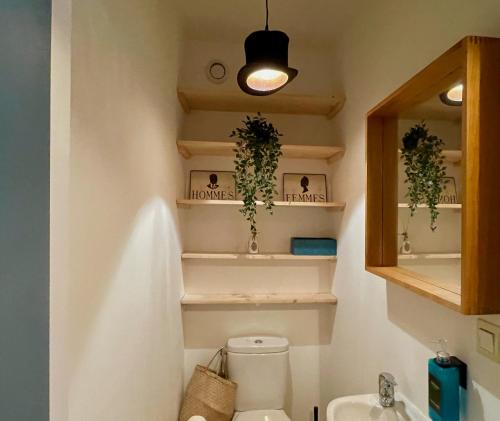 La salle de bains est pourvue de toilettes et d'un lavabo. dans l'établissement Le reflet de la Seine - balcon - 2 chambres - RER A, à Carrières-sous-Poissy