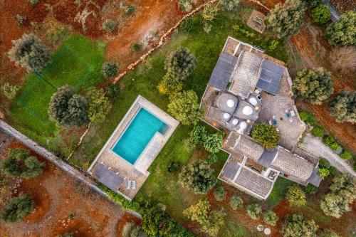 an overhead view of a garden with a swimming pool at Trulli Li Cridd in Ceglie Messapica