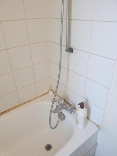 une salle de bain avec baignoire et douche dans l'établissement Chambre ensoleillee, à Aubervilliers