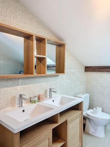 une salle de bain avec un lavabo et des toilettes dans l'établissement Le chalet des Carmes - Charmant T4 Hypercentre, à Toulouse