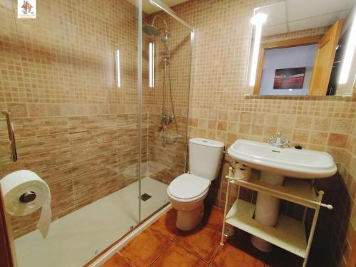 ein Bad mit einem WC, einem Waschbecken und einer Dusche in der Unterkunft El Mirador de Garrucha in Garrucha