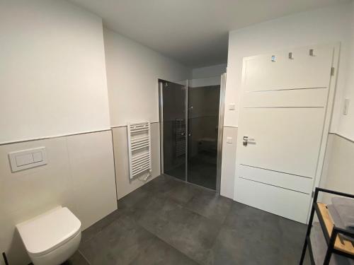 een badkamer met een toilet en een douche bij Hideaway Lounge Sure in Echternacherbrück