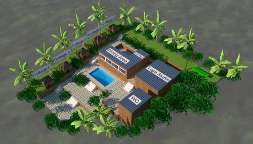 a rendering of a resort on the water at Aum 108 Retreat - Rishikesh Mountains in Rishīkesh