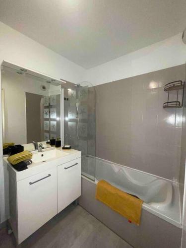 une salle de bain avec un lavabo, une douche et une baignoire dans l'établissement Centre des congrès / Confort, à Caluire-et-Cuire