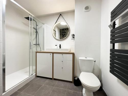 une salle de bain avec toilettes, lavabo et douche dans l'établissement C le 15 - Studio Cosy avec Parking, à Chartres