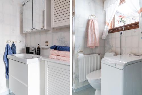 two pictures of a bathroom with a toilet and a sink at Holiday home within walking distance to sandy beach in Båstad