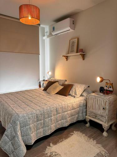 a bedroom with a large bed and a lamp at Santiago in Paraná