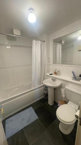 a bathroom with a toilet and a sink and a tub at Best Spot near Stratford in London