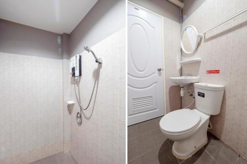 two pictures of a bathroom with a toilet and a shower at OYO 1121 Phuree Resort in Sattahip