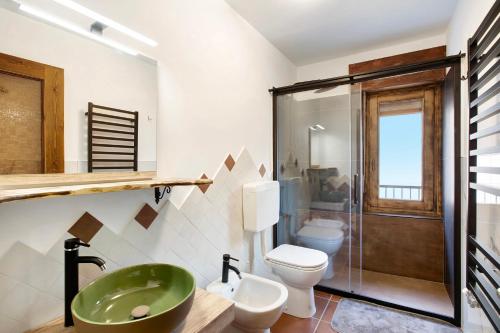 a bathroom with a green sink and a toilet at La Casetta in Aosta