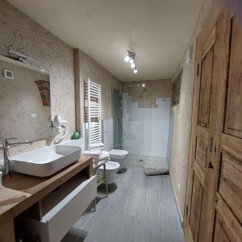 a large bathroom with a sink and a toilet at Istanti - Menta in Costigliole Saluzzo