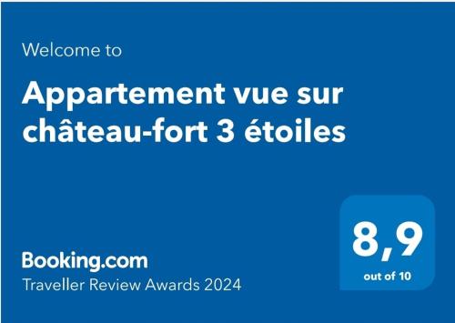 Sertifikat, penghargaan, tanda, atau dokumen yang dipajang di Appartement vue sur château-fort 3 étoiles