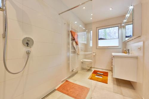 a bathroom with a shower and a toilet and a sink at Mein Königreich in Garmisch-Partenkirchen