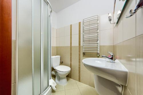 a bathroom with a sink and a toilet at Willa Bartek in Zakopane