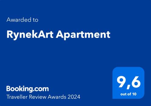 Certifikát, ocenenie alebo iný dokument vystavený v ubytovaní RynekArt Apartment