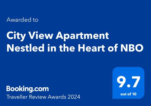 una señal azul que dice cita con vistas a la ciudad instalada en el corazón del novo en City View Apartment Nestled in the Heart of NBO, en Nairobi