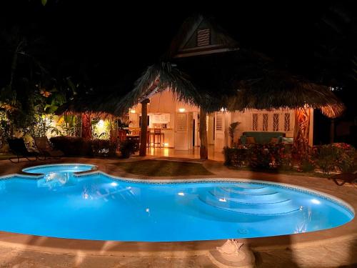 a swimming pool in a yard at night at Villa Clarissa No. 8 in Las Terrenas