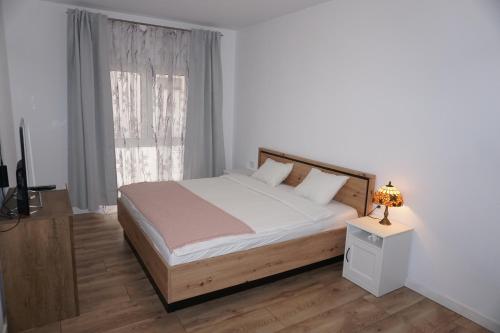 um quarto com uma cama e uma janela em Rosi Residence em Chişoda