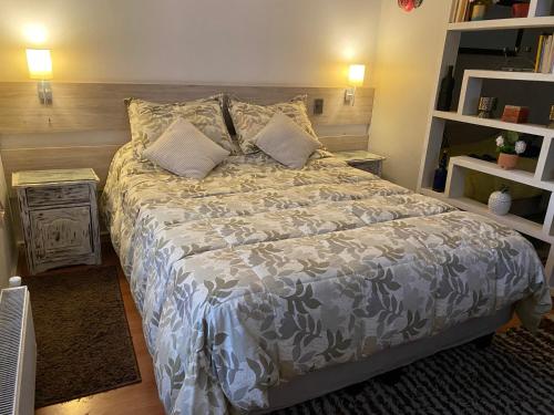 uma cama num quarto com duas almofadas em Apartamento Amoblado , en el corazón de Providencia em Santiago