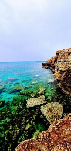 a view of the ocean with rocks and water at MAYA in Paphos City