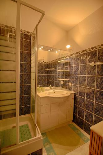 une salle de bain avec un lavabo et une douche dans l'établissement Villa Terra Bella 2 PORTICCIO, à Porticcio