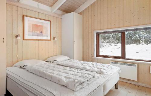 a bedroom with a large bed in a room with a window at Nice Home In Fjerritslev With Sauna in Fjerritslev