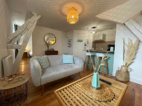 un salon avec un canapé et une table dans l'établissement Le Cocon - Parking - Hyper Center, à Chartres