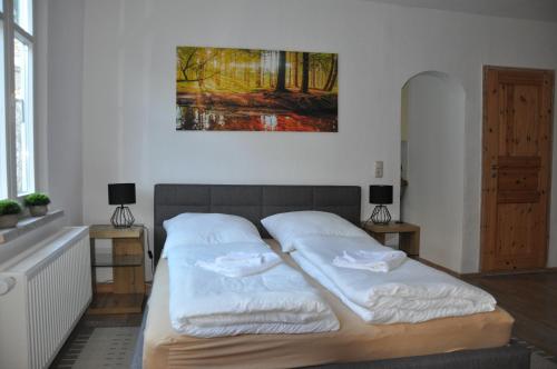 a bedroom with a bed with two white pillows at Villa Belino in Ruhla