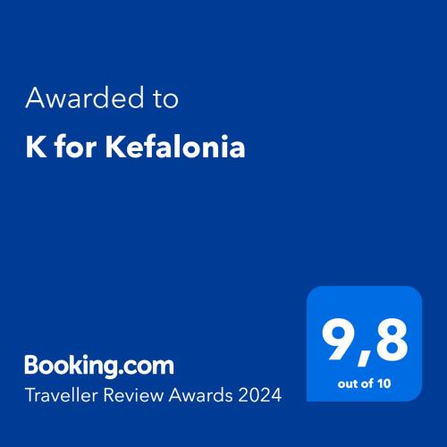 Certifikát, hodnocení, plakát nebo jiný dokument vystavený v ubytování K for Kefalonia