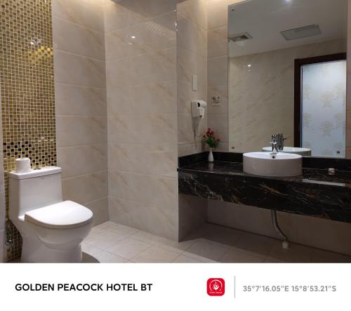 a bathroom with a toilet and a sink at Golden Peacock Hotel Blantyre in Blantyre
