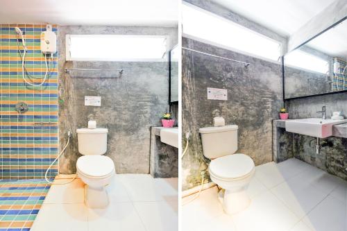 two pictures of a bathroom with a toilet and a sink at OYO 292 The Oddy Hip Hotel in Patong Beach
