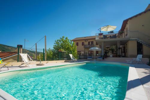 a swimming pool in a yard with a house at Residence La Piazzetta in Fara San Martino