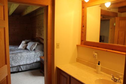 uma casa de banho com um lavatório e uma cama num quarto em Robin Hill em Georgetown