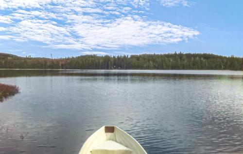 a boat on a lake with trees in the background at Pet Friendly Home In Idkerberget in Idkerberget